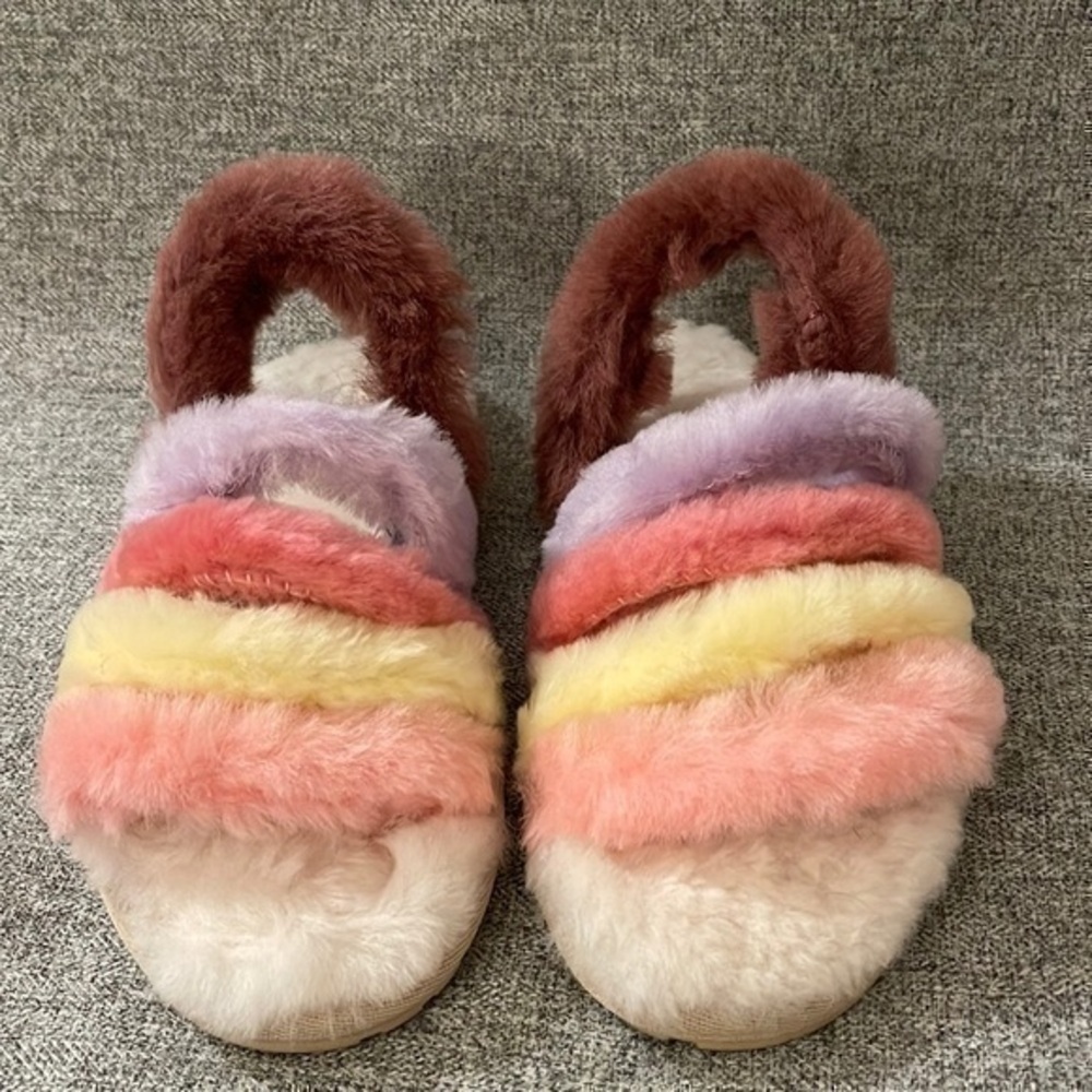 Free People EMU X Rainbow Road Sherpa Fur Fuzzy Slippers. NEW